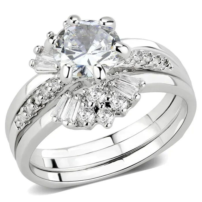 Rings Alamode 3W1558 Rhodium Brass Ring with AAA Grade CZ in Clear