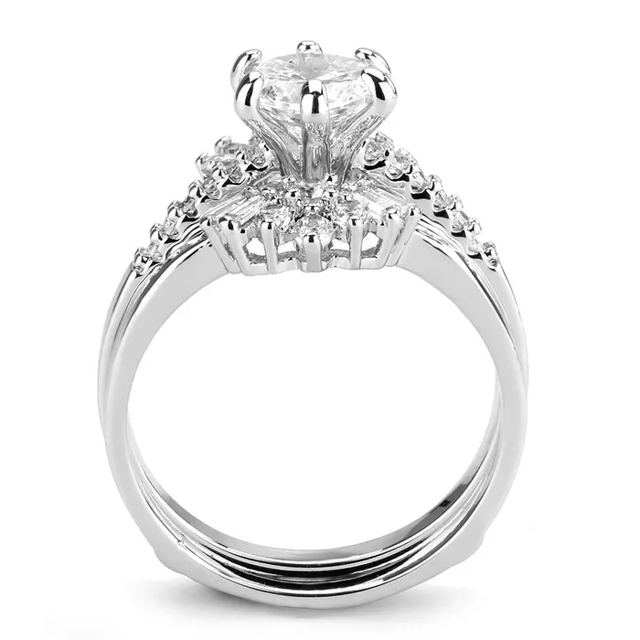Rings Alamode 3W1558 Rhodium Brass Ring with AAA Grade CZ in Clear