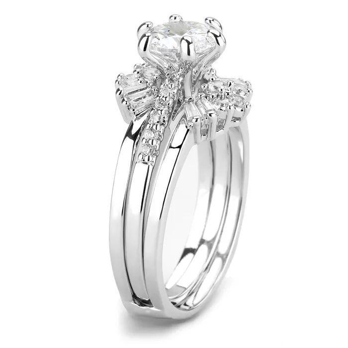 Rings Alamode 3W1558 Rhodium Brass Ring with AAA Grade CZ in Clear