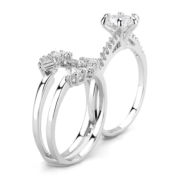Rings Alamode 3W1558 Rhodium Brass Ring with AAA Grade CZ in Clear