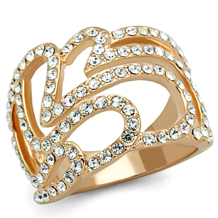 Rings Alamode 3W733 Rose Gold Brass Ring with Top Grade Crystal in Clear
