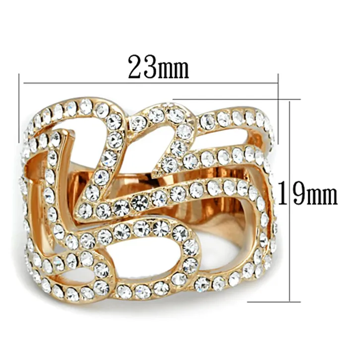 Rings Alamode 3W733 Rose Gold Brass Ring with Top Grade Crystal in Clear