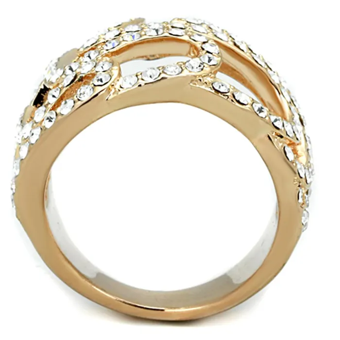 Rings Alamode 3W733 Rose Gold Brass Ring with Top Grade Crystal in Clear