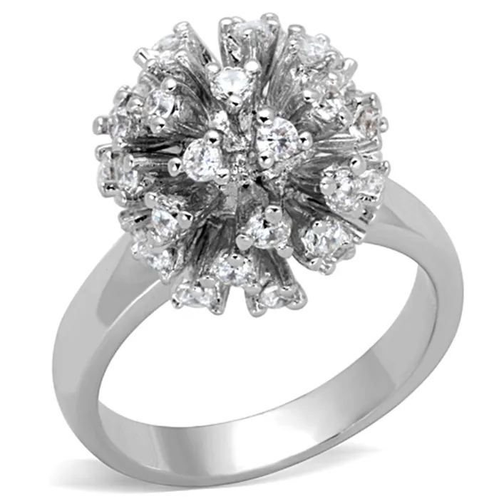Rings Alamode 3W752 Rhodium Brass Ring with AAA Grade CZ in Clear