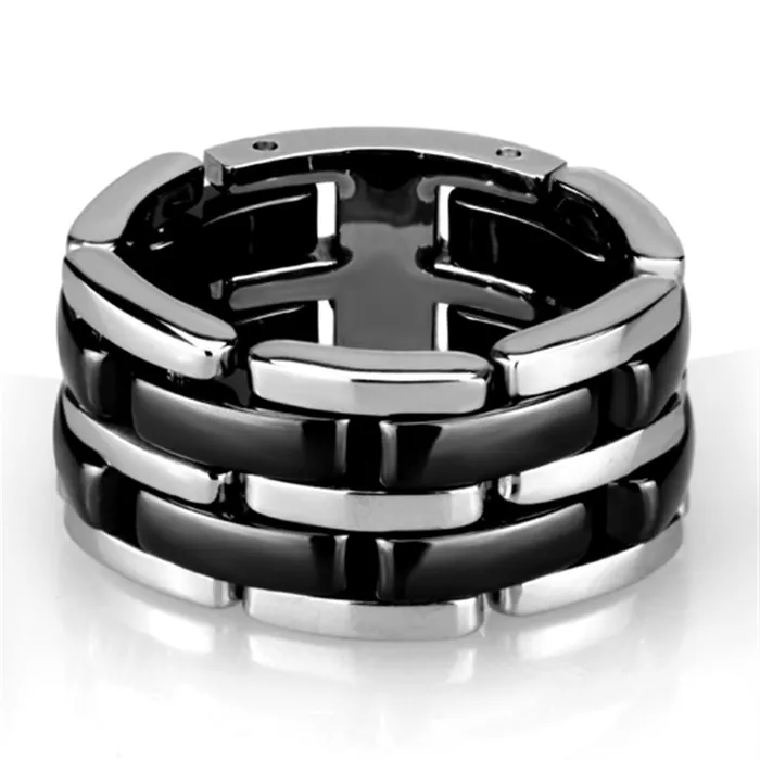 Rings Alamode 3W974 High polished no plating Stainless Steel Ring with Ceramic in Jet Rings Alamode 3W974 High polished no plating Stainless Steel Ring with Ceramic in Jet