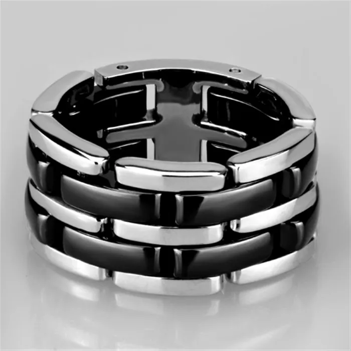 Rings Alamode 3W974 High polished no plating Stainless Steel Ring with Ceramic in Jet