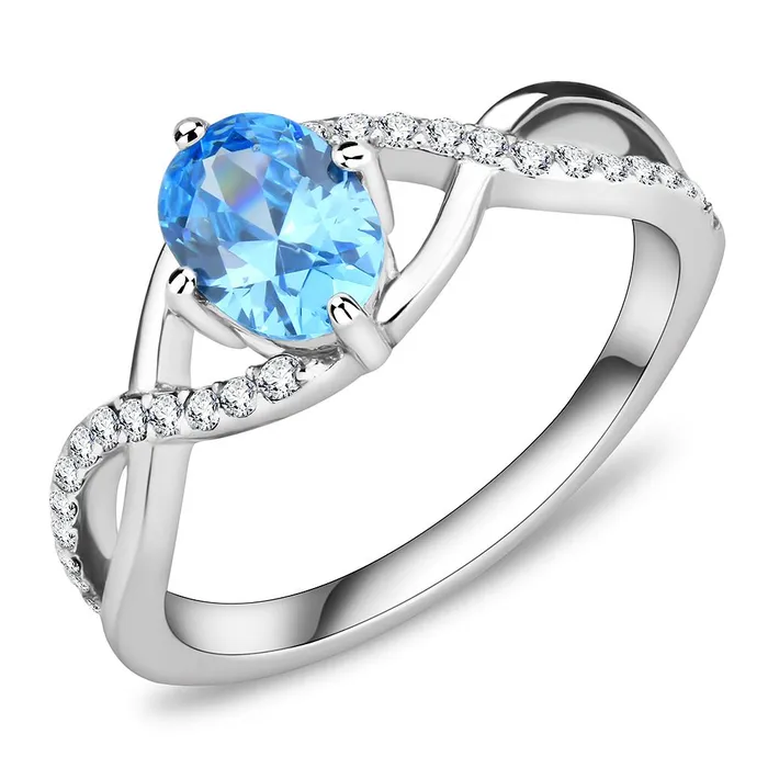Rings Alamode DA117 High polished no plating Stainless Steel Ring with AAA Grade CZ in Sea Blue Rings Alamode DA117 High polished no plating Stainless Steel Ring with AAA Grade CZ in Sea Blue