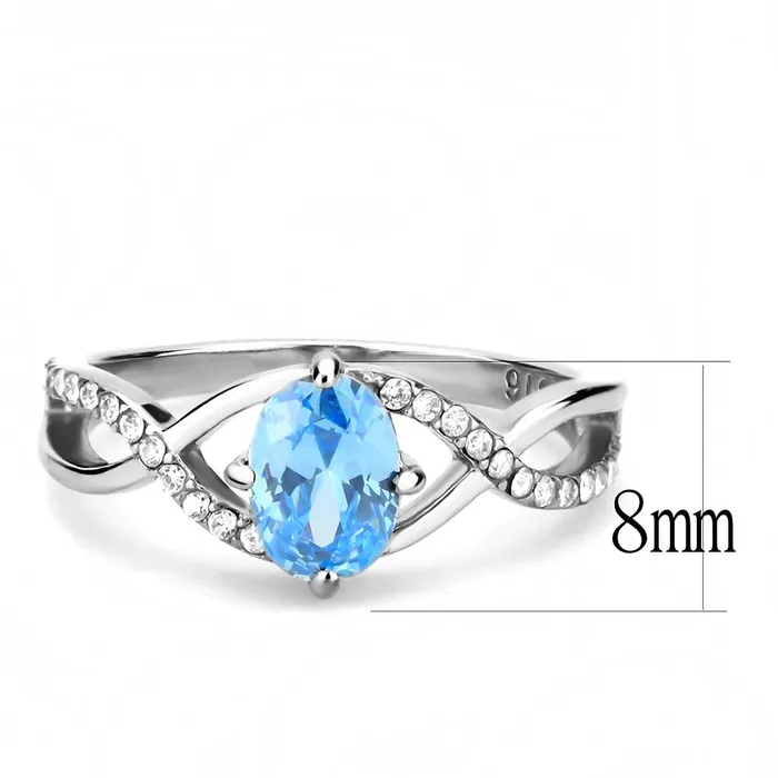 Rings Alamode DA117 High polished no plating Stainless Steel Ring with AAA Grade CZ in Sea Blue