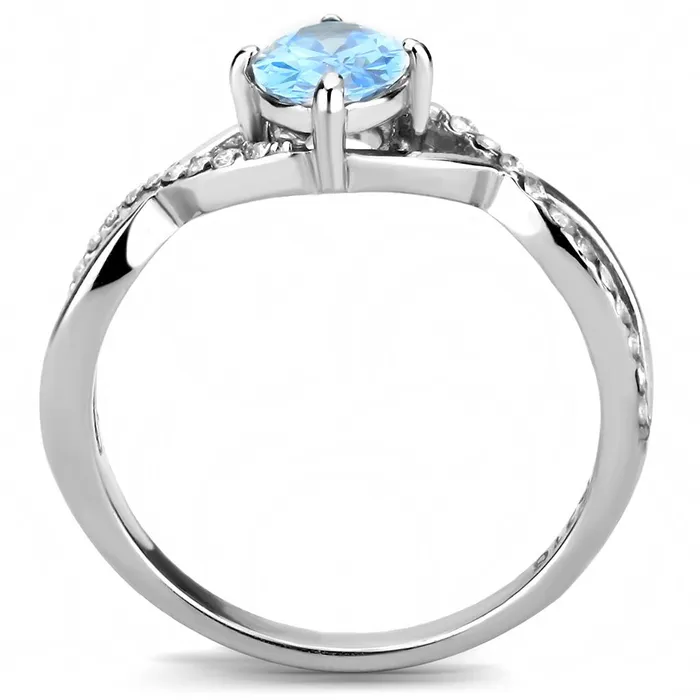 Rings Alamode DA117 High polished no plating Stainless Steel Ring with AAA Grade CZ in Sea Blue
