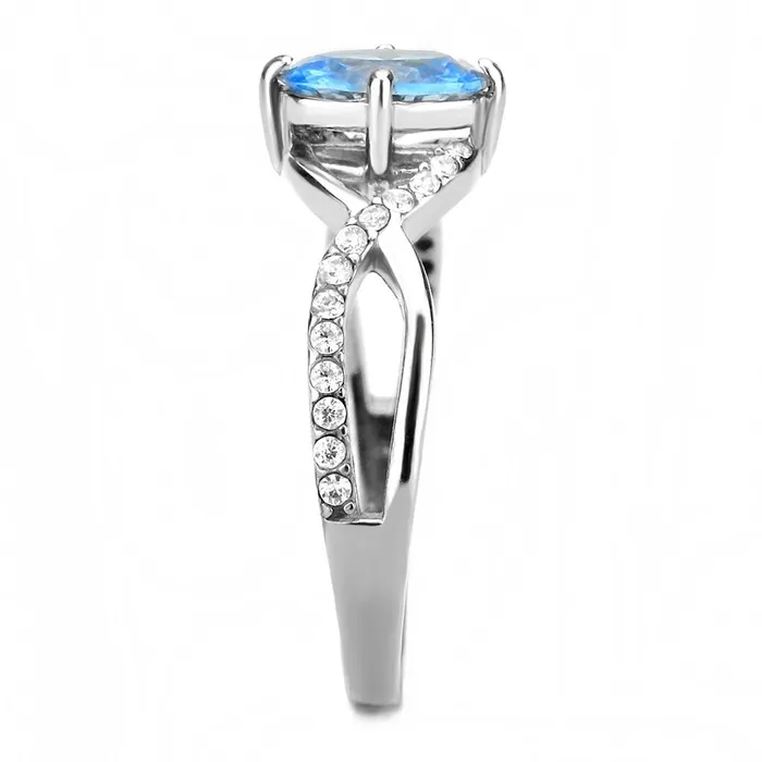Rings Alamode DA117 High polished no plating Stainless Steel Ring with AAA Grade CZ in Sea Blue