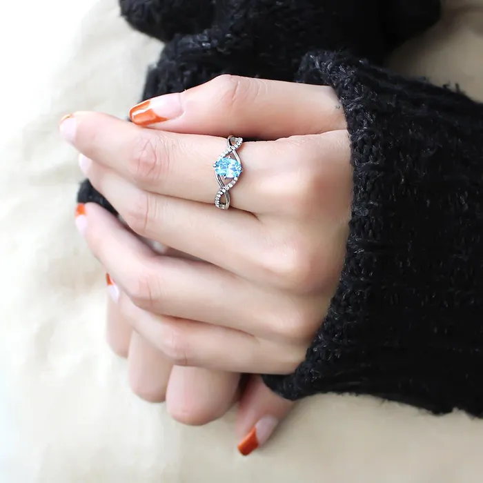 Rings Alamode DA117 High polished no plating Stainless Steel Ring with AAA Grade CZ in Sea Blue