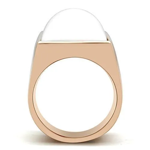 Rings Alamode GL164 IP Rose GoldIon Plating Brass Ring with Synthetic Synthetic Stone in White