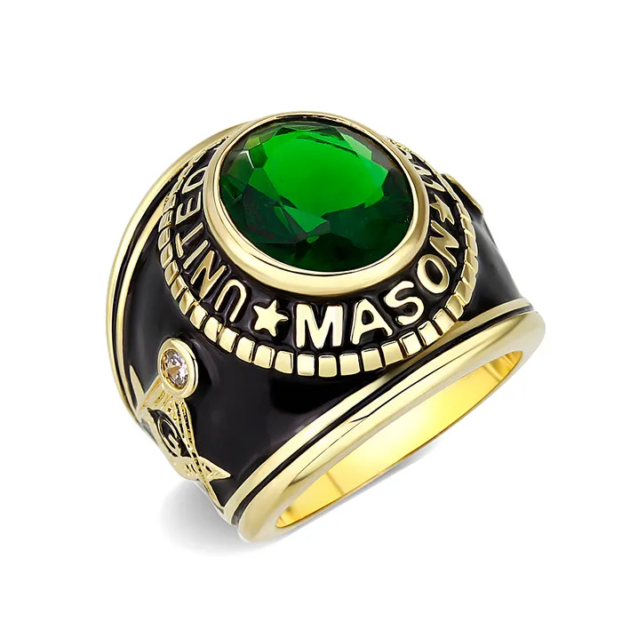 Rings Alamode LO5M067 IP GoldIon Plating Brass Ring with Synthetic Glass In Green Color Rings Alamode LO5M067 IP GoldIon Plating Brass Ring with Synthetic Glass In Green Color