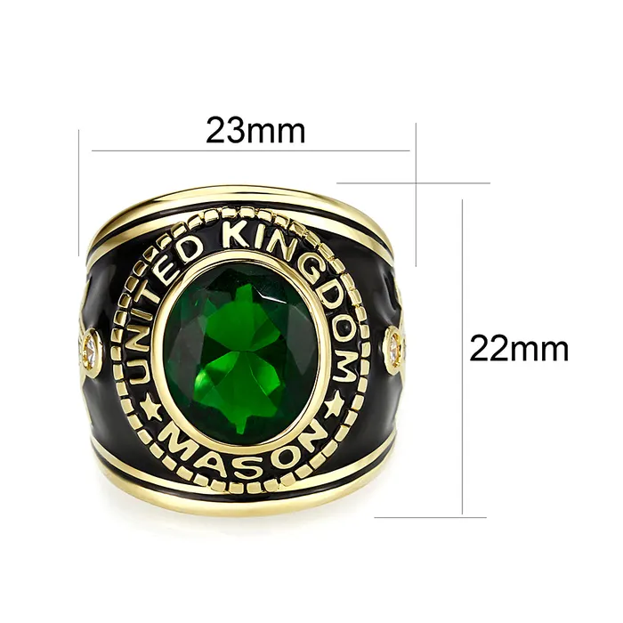 Rings Alamode LO5M067 IP GoldIon Plating Brass Ring with Synthetic Glass In Green Color