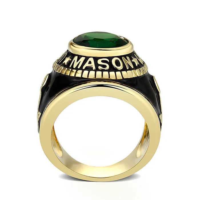 Rings Alamode LO5M067 IP GoldIon Plating Brass Ring with Synthetic Glass In Green Color
