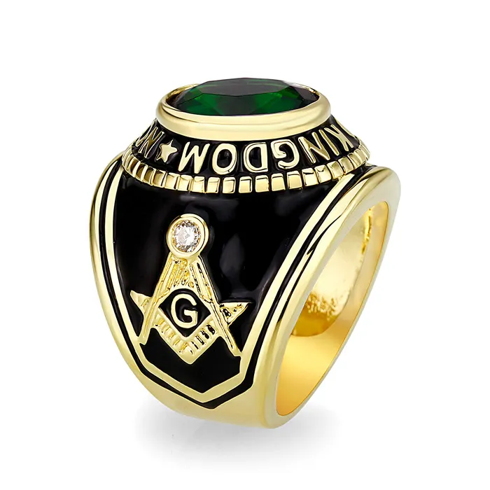 Rings Alamode LO5M067 IP GoldIon Plating Brass Ring with Synthetic Glass In Green Color
