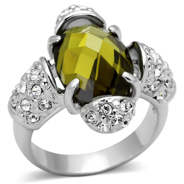 Rings Alamode LOA842 Rhodium Brass Ring with AAA Grade CZ in Olivine color