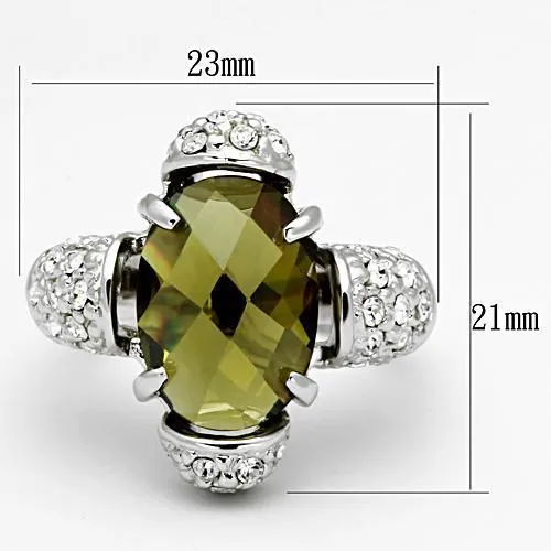 Rings Alamode LOA842 Rhodium Brass Ring with AAA Grade CZ in Olivine color