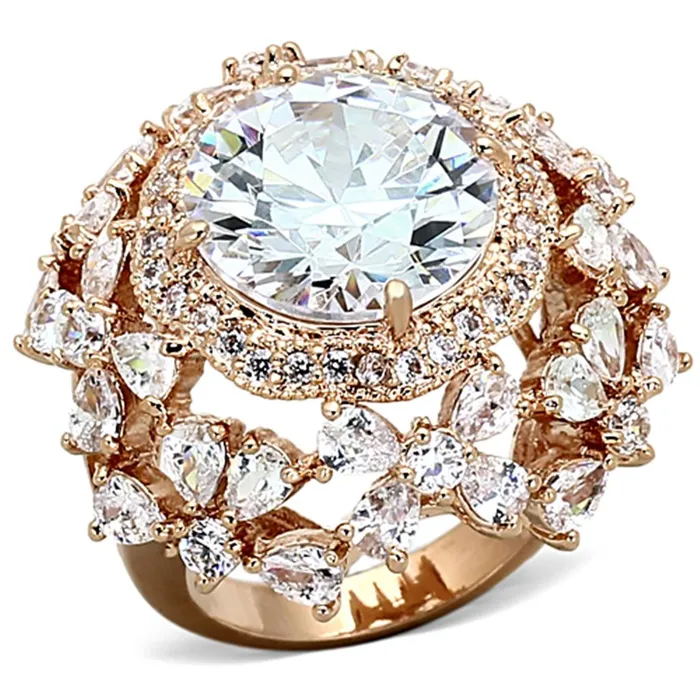 Rings Alamode LOA891 Rose Gold Brass Ring with AAA Grade CZ in Clear
