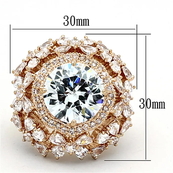 Rings Alamode LOA891 Rose Gold Brass Ring with AAA Grade CZ in Clear
