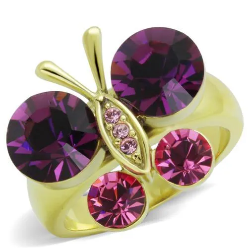 Rings Alamode TK1889 IP GoldIon Plating Stainless Steel Ring with Top Grade Crystal in Amethyst Rings Alamode TK1889 IP GoldIon Plating Stainless Steel Ring with Top Grade Crystal in Amethyst