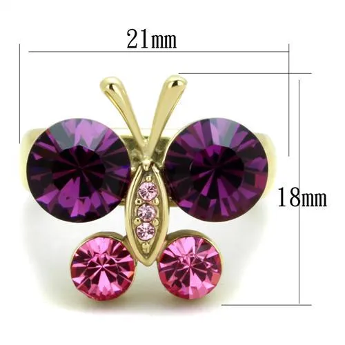 Rings Alamode TK1889 IP GoldIon Plating Stainless Steel Ring with Top Grade Crystal in Amethyst