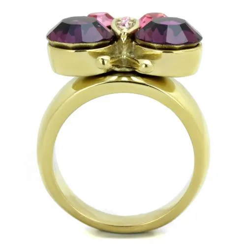 Rings Alamode TK1889 IP GoldIon Plating Stainless Steel Ring with Top Grade Crystal in Amethyst