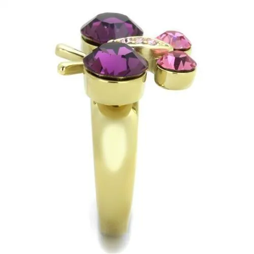 Rings Alamode TK1889 IP GoldIon Plating Stainless Steel Ring with Top Grade Crystal in Amethyst