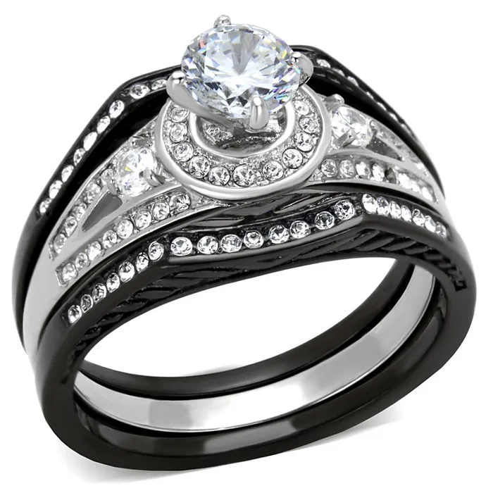 Rings Alamode TK2044 TwoTone IP Black Stainless Steel Ring with AAA Grade CZ in Clear Rings Alamode TK2044 TwoTone IP Black Stainless Steel Ring with AAA Grade CZ in Clear