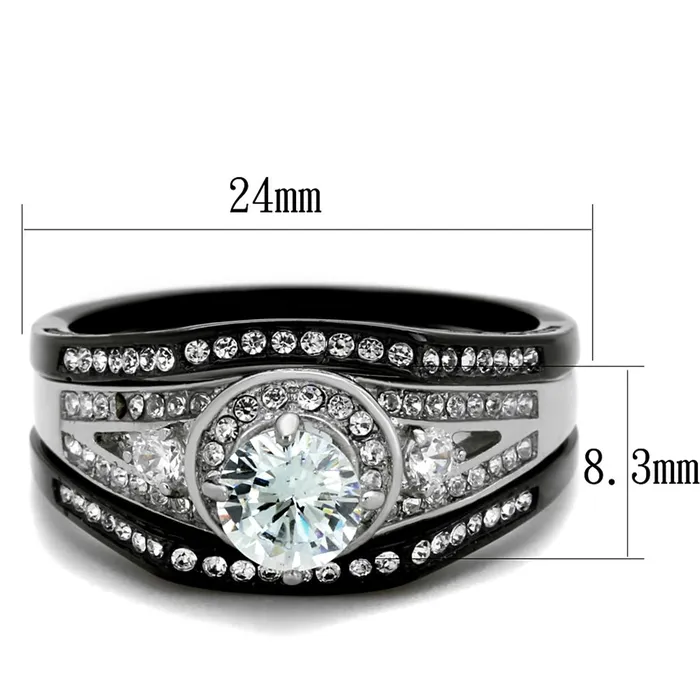 Rings Alamode TK2044 TwoTone IP Black Stainless Steel Ring with AAA Grade CZ in Clear