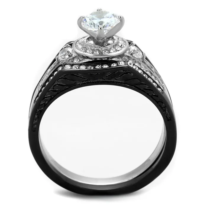 Rings Alamode TK2044 TwoTone IP Black Stainless Steel Ring with AAA Grade CZ in Clear