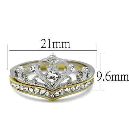 Rings Alamode TK2294 TwoTone IP Gold Ion Plating Stainless Steel Ring with Top Grade Crystal in Clear
