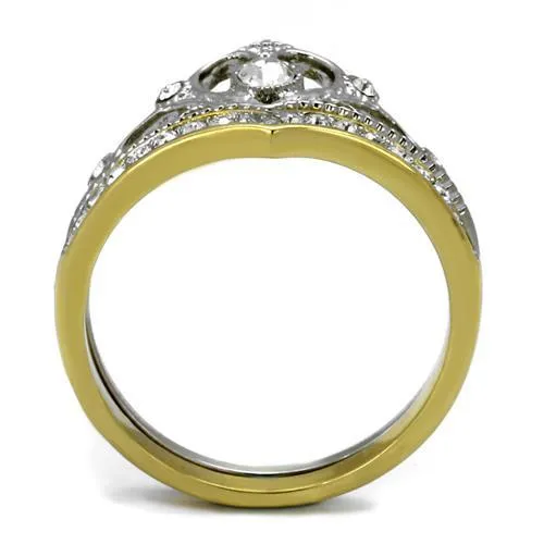 Rings Alamode TK2294 TwoTone IP Gold Ion Plating Stainless Steel Ring with Top Grade Crystal in Clear
