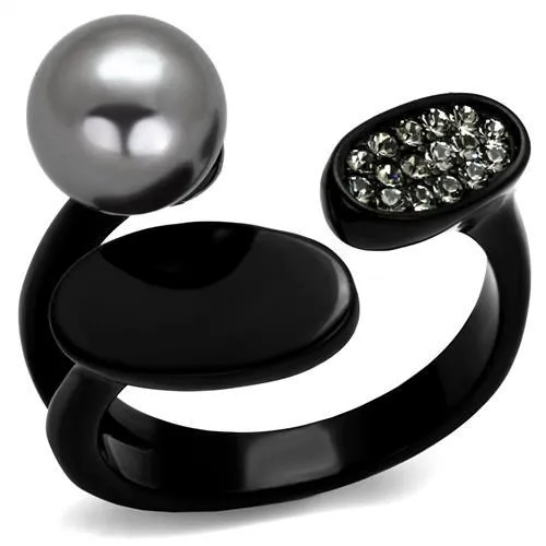 Rings Alamode TK2493 IP BlackIon Plating Stainless Steel Ring with Synthetic Pearl in Gray Rings Alamode TK2493 IP BlackIon Plating Stainless Steel Ring with Synthetic Pearl in Gray