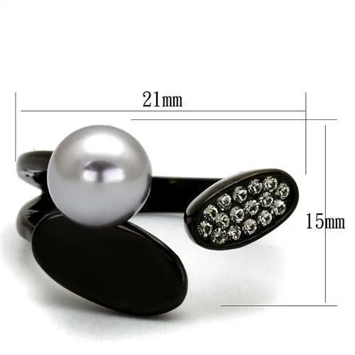 Rings Alamode TK2493 IP BlackIon Plating Stainless Steel Ring with Synthetic Pearl in Gray