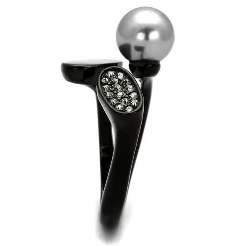 Rings Alamode TK2493 IP BlackIon Plating Stainless Steel Ring with Synthetic Pearl in Gray