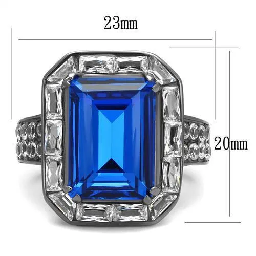 Rings Alamode TK2758 IP Light Black IP Gun Stainless Steel Ring with Top Grade Crystal in Capri Blue