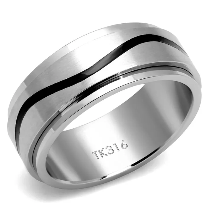 Rings Alamode TK2929 High polished no plating Stainless Steel Ring with Epoxy in Jet Rings Alamode TK2929 High polished no plating Stainless Steel Ring with Epoxy in Jet