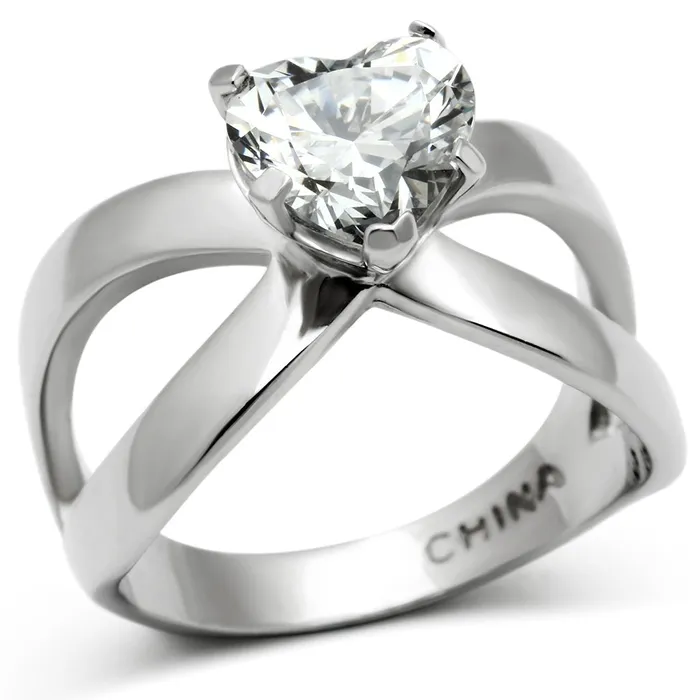Rings Alamode TK390 High polished no plating Stainless Steel Ring with AAA Grade CZ in Clear Rings Alamode TK390 High polished no plating Stainless Steel Ring with AAA Grade CZ in Clear