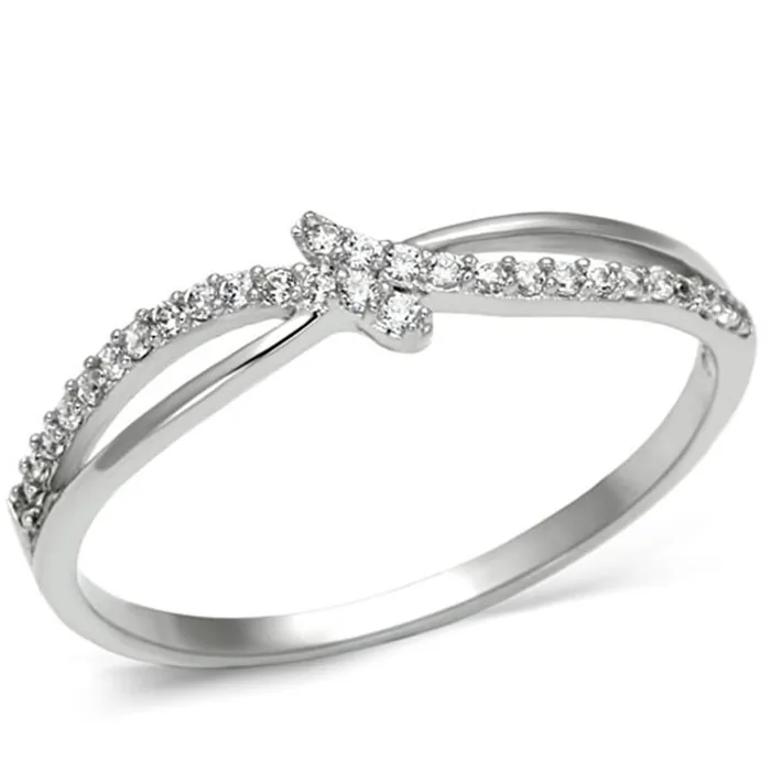 Rings Alamode TS074 Rhodium 925 Sterling Silver Ring with AAA Grade CZ in Clear
