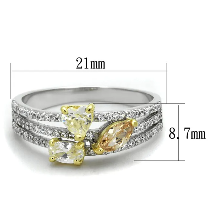 Rings Alamode TS250 Reverse TwoTone 925 Sterling Silver Ring with AAA Grade CZ in Multi Color