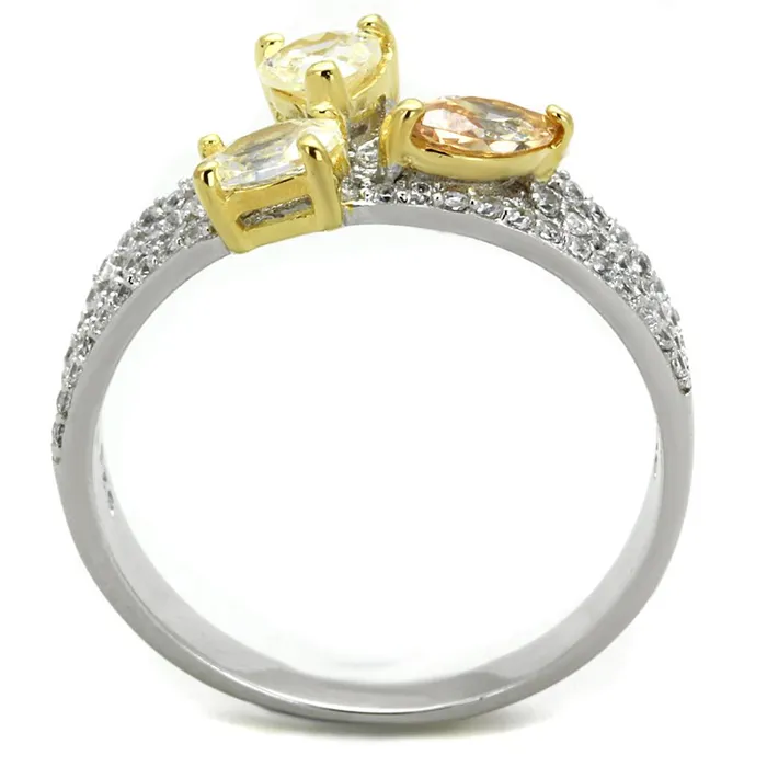 Rings Alamode TS250 Reverse TwoTone 925 Sterling Silver Ring with AAA Grade CZ in Multi Color