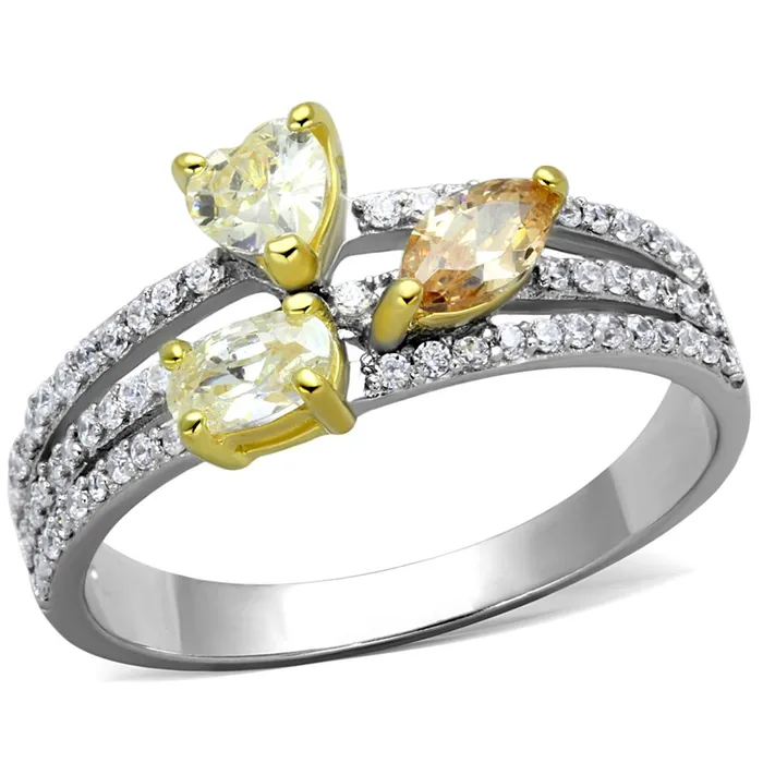 Rings Alamode TS250 Reverse TwoTone 925 Sterling Silver Ring with AAA Grade CZ in Multi Color