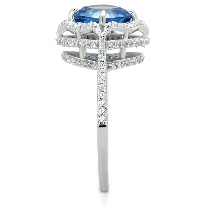 Rings Alamode TS419 Rhodium 925 Sterling Silver Ring with Synthetic Spinel in Sea Blue