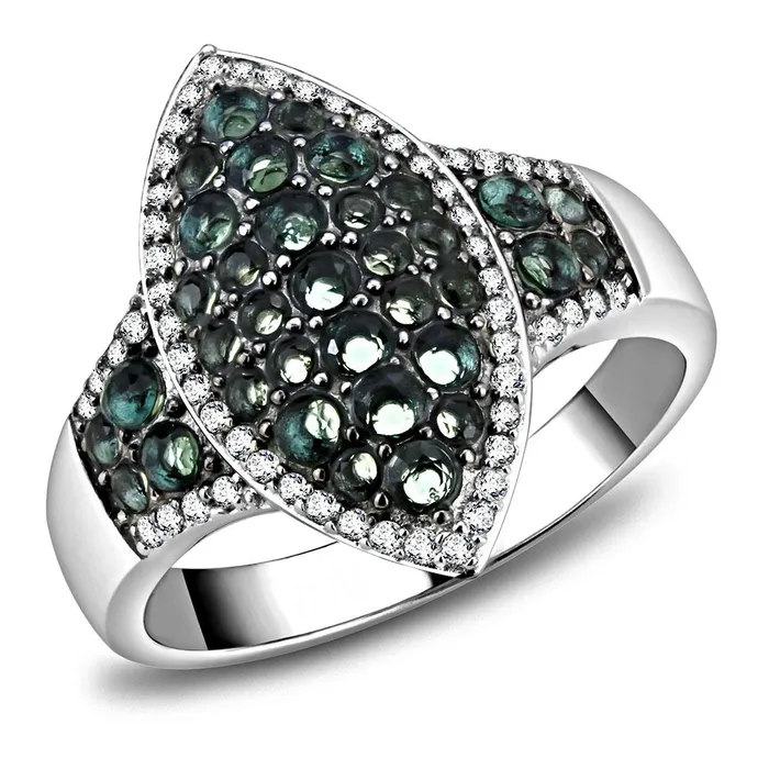 Rings Alamode TS614 Rhodium Ruthenium 925 Sterling Silver Ring with Synthetic Synthetic Glass in Blue Zircon