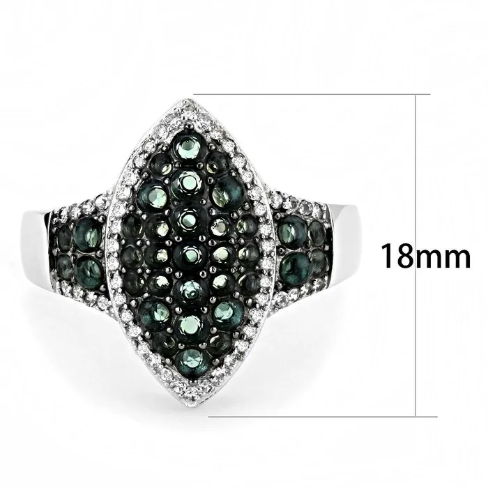 Rings Alamode TS614 Rhodium Ruthenium 925 Sterling Silver Ring with Synthetic Synthetic Glass in Blue Zircon