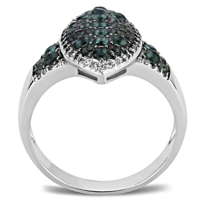 Rings Alamode TS614 Rhodium Ruthenium 925 Sterling Silver Ring with Synthetic Synthetic Glass in Blue Zircon