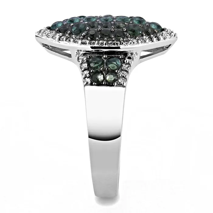 Rings Alamode TS614 Rhodium Ruthenium 925 Sterling Silver Ring with Synthetic Synthetic Glass in Blue Zircon