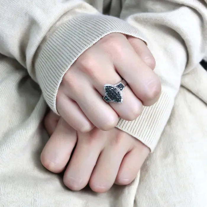 Rings Alamode TS614 Rhodium Ruthenium 925 Sterling Silver Ring with Synthetic Synthetic Glass in Blue Zircon