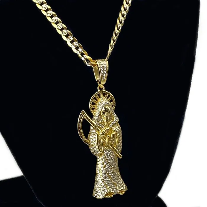 Rings Bling Cartel Admin Gold Plated 925 Sterling Silver Santa Muerte TwoTone Chain 5MM Rings Bling Cartel Admin Gold Plated 925 Sterling Silver Santa Muerte TwoTone Chain 5MM
